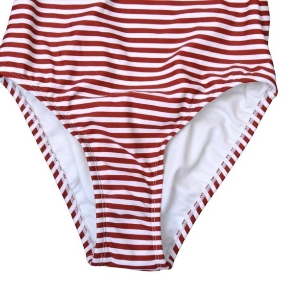 Kona Sol Twist Front Striped One Piece Swimsuit, Size Small - Red & White - Picture 3 of 8